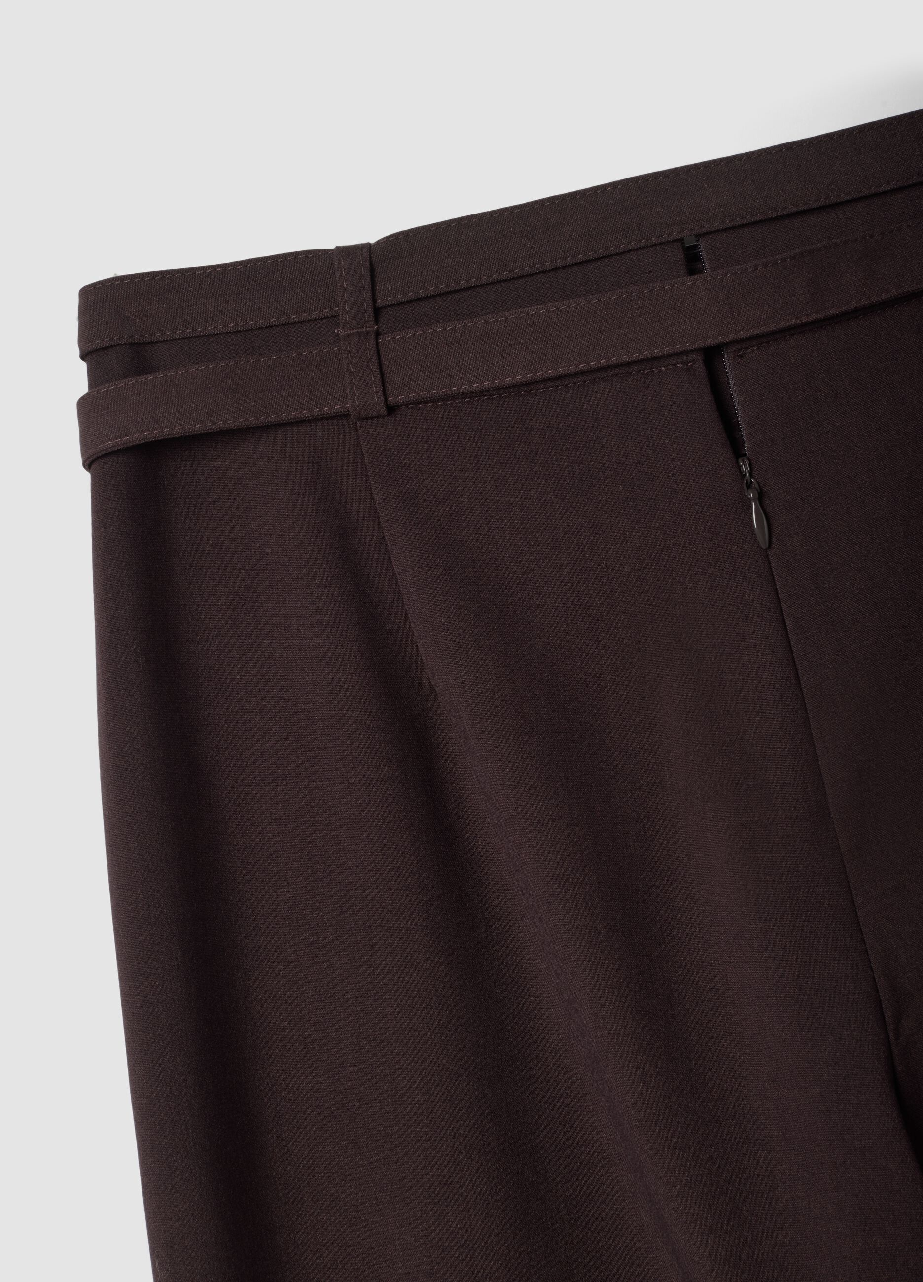 Brown stretch-viscose tailored trousers with belt