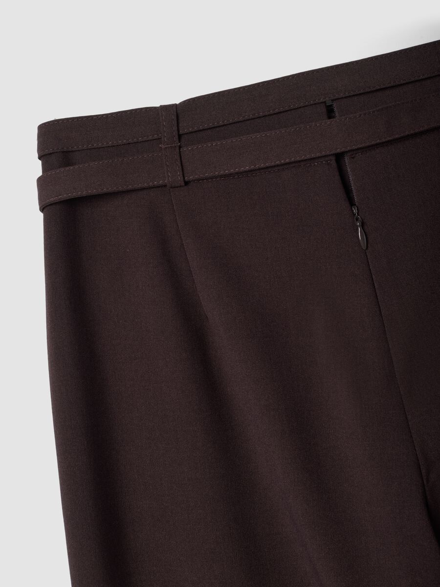 Brown stretch-viscose tailored trousers with belt_1