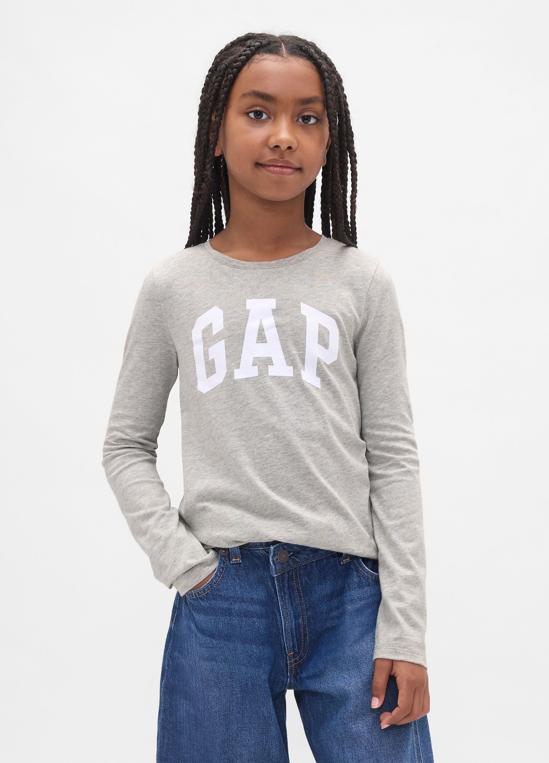 Light grey long-sleeve pure cotton T-shirt with GAP logo
