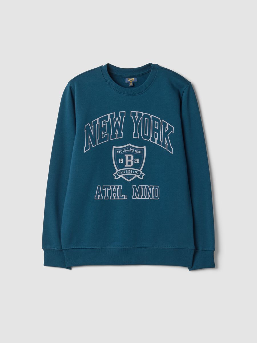 Blue pure cotton crew-neck sweatshirt with college print_0