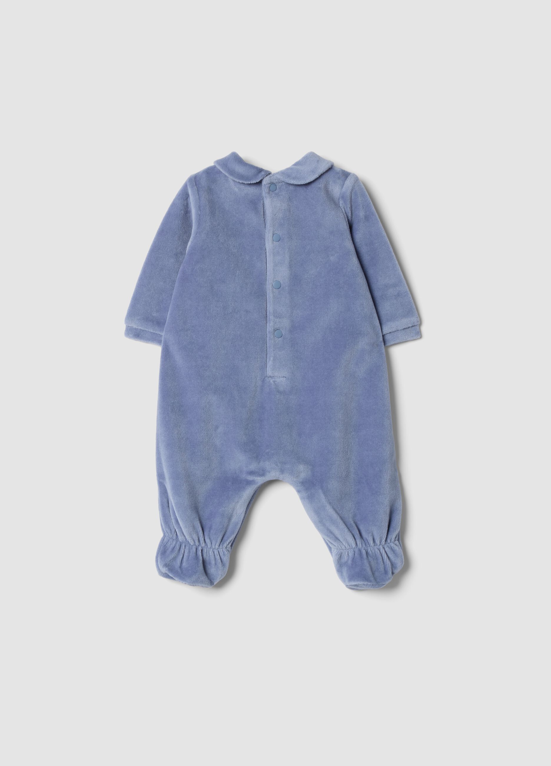 Tutina azzurra in misto cotone organico con colletto