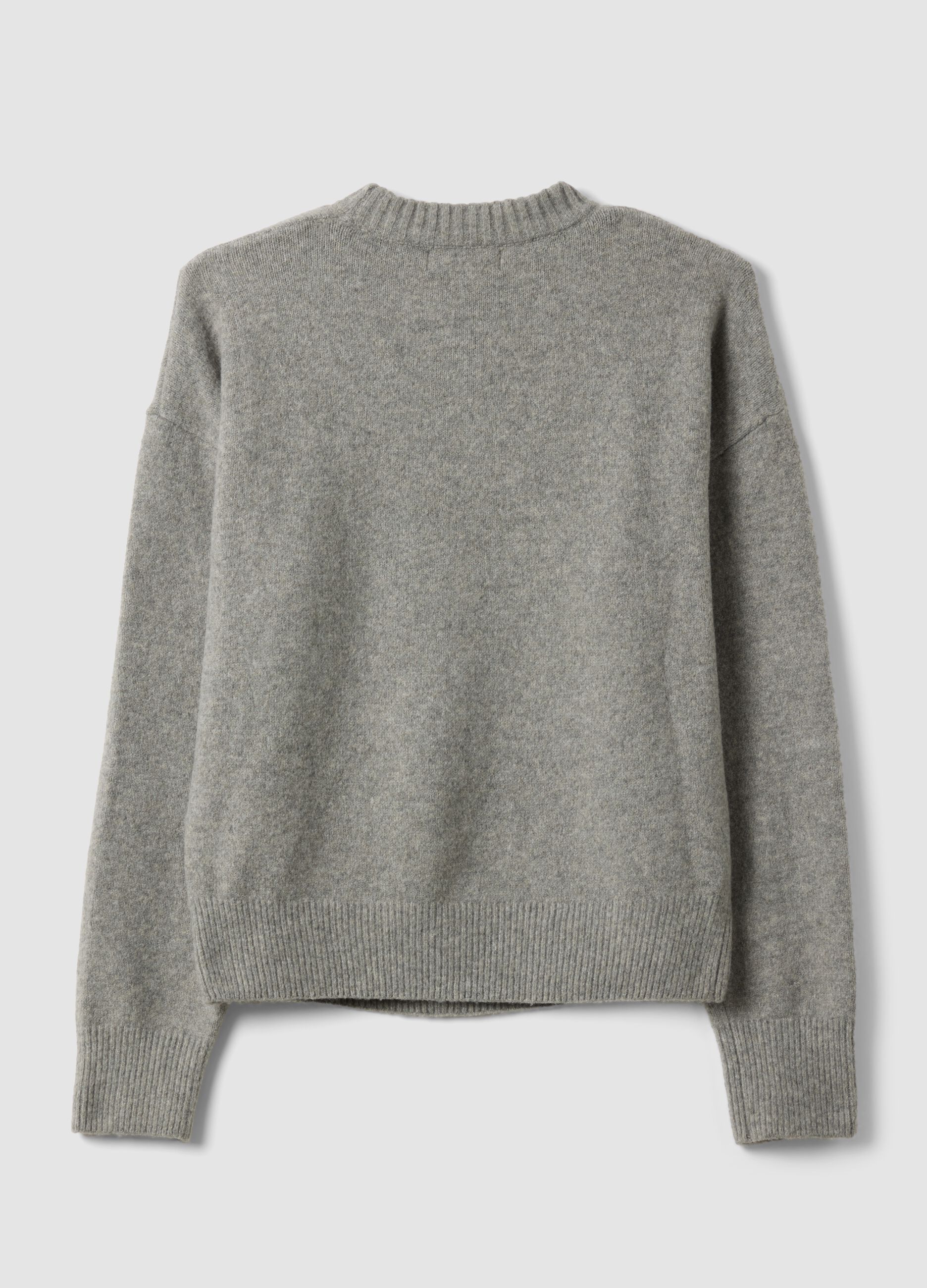 Grey stretch viscose jacquard crew-neck jumper