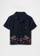 Navy blue short sleeve shirt with floral embroidery_1