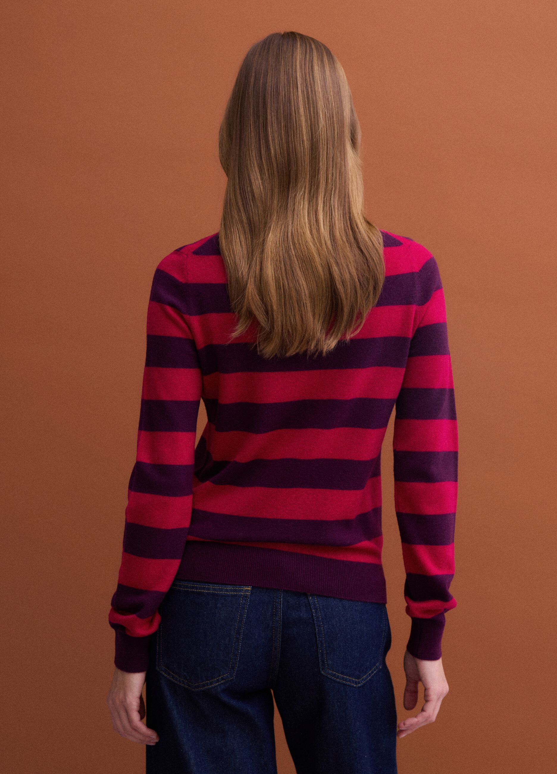 Red pure wool striped crew-neck jumper