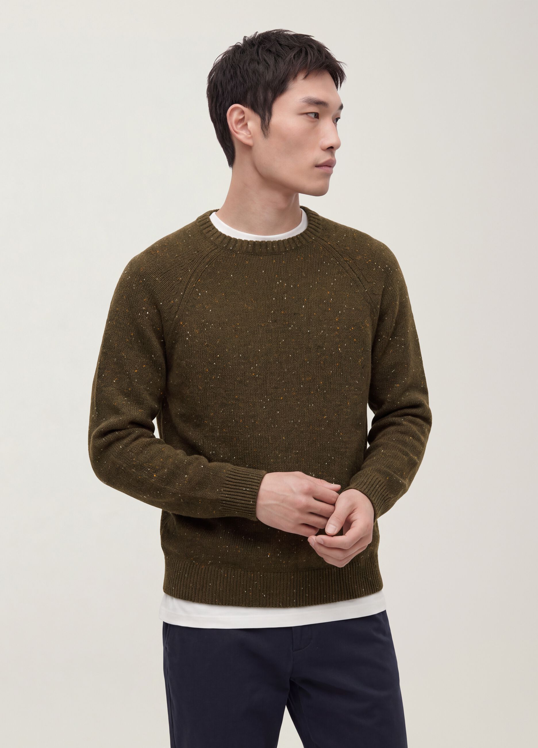 Maglione verde in misto cotone e lana girocollo
