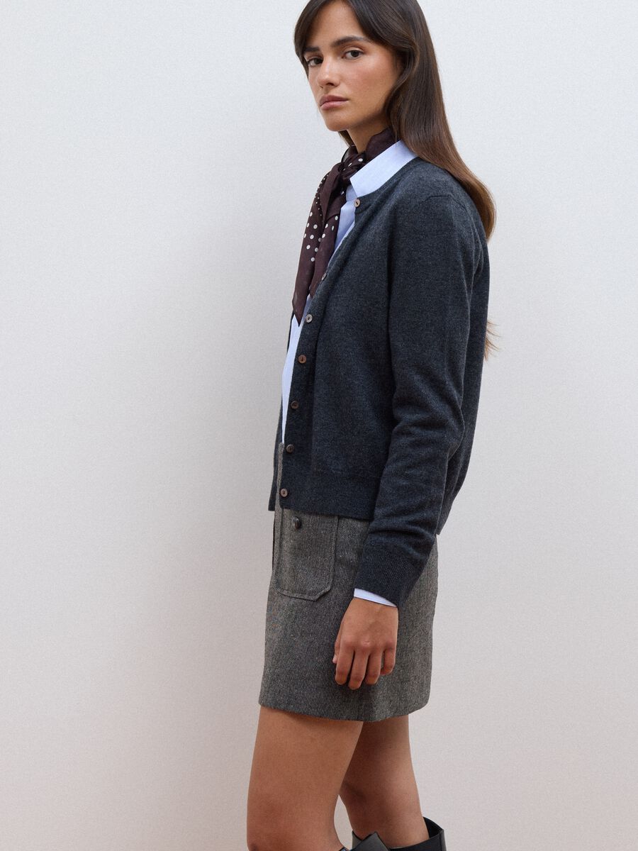 Grey pure wool crew-neck cardigan with buttons, regular fit_1