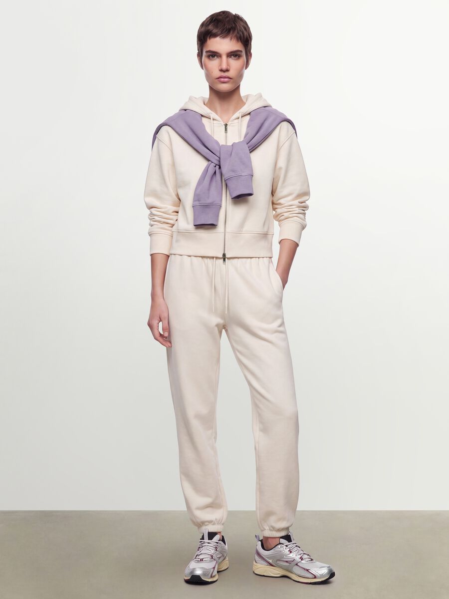 White cotton-blend fitted zip-up hoodie_3