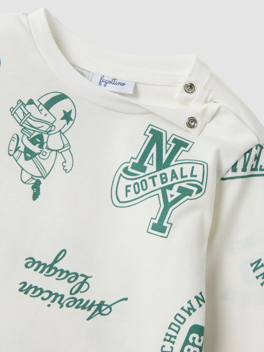 White pure organic cotton T-shirt with all-over print for baby boy_3