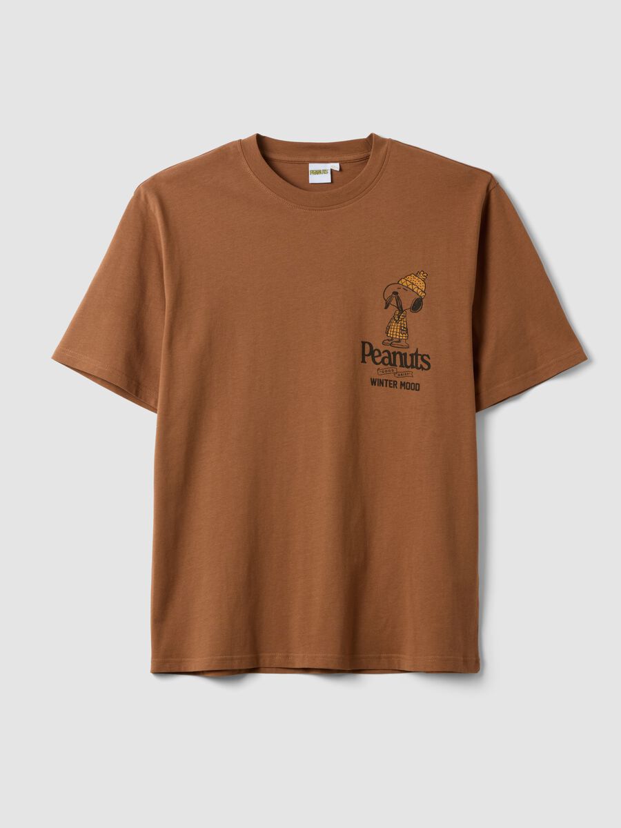 Brown pure cotton Peanuts print T-shirt, relaxed fit_4