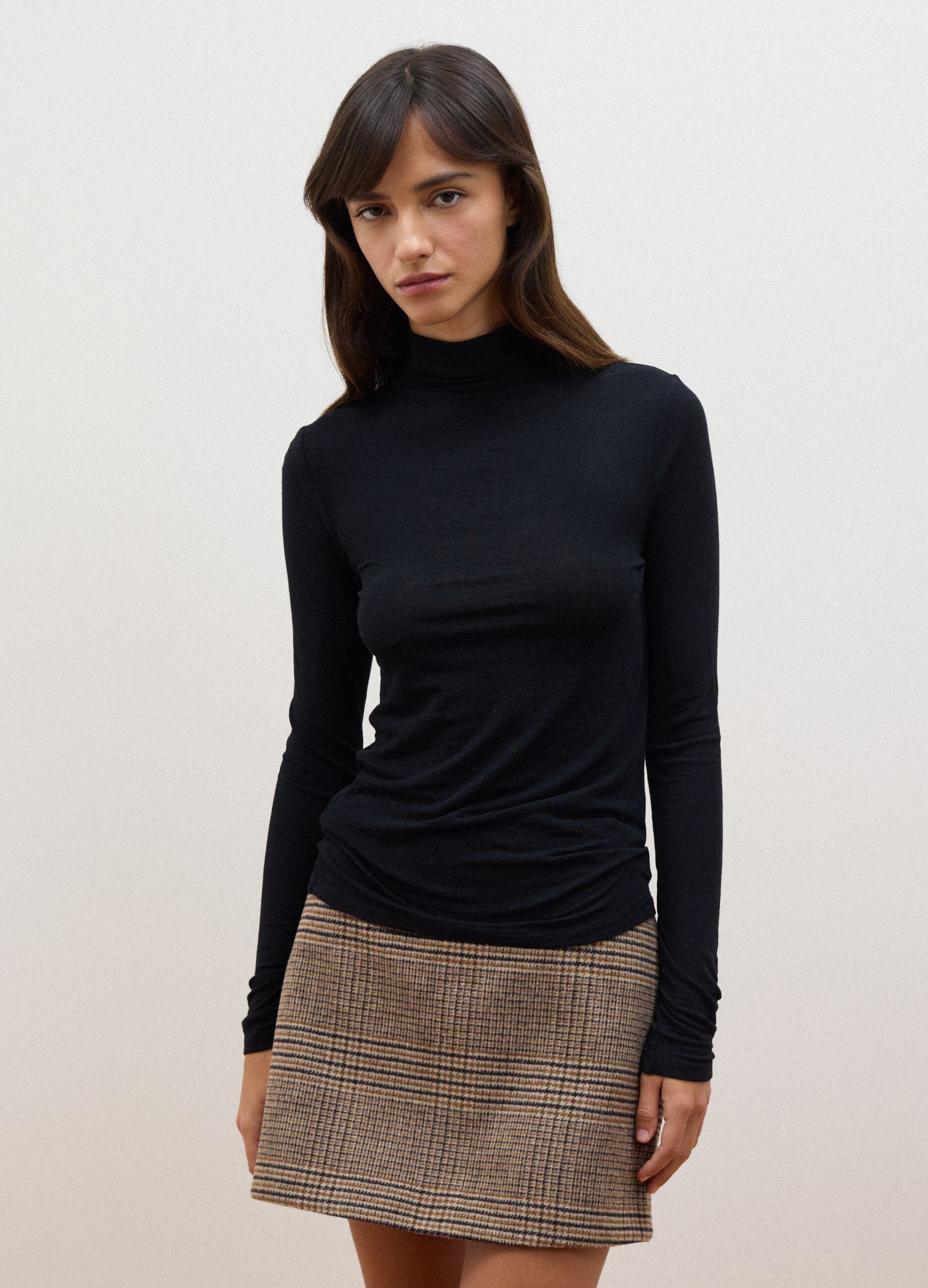 Black modal and stretch cashmere regular-fit T-shirt