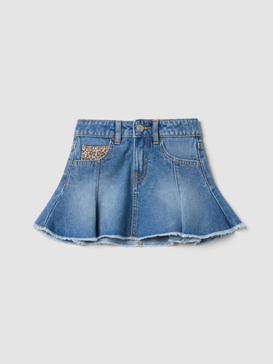 Blue pure cotton denim skirt with frayed hem_0