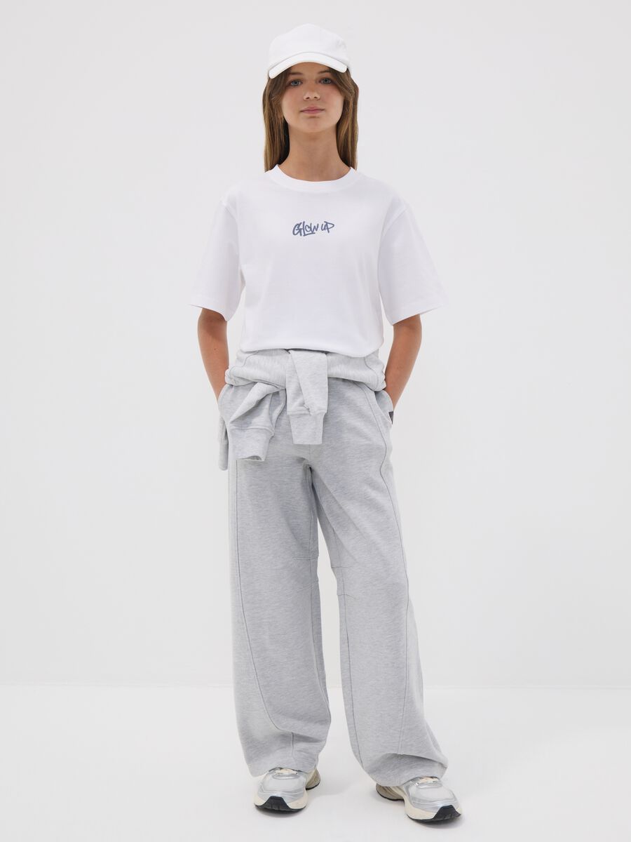Grey wide-leg trousers in a cotton-viscose blend for girls_0