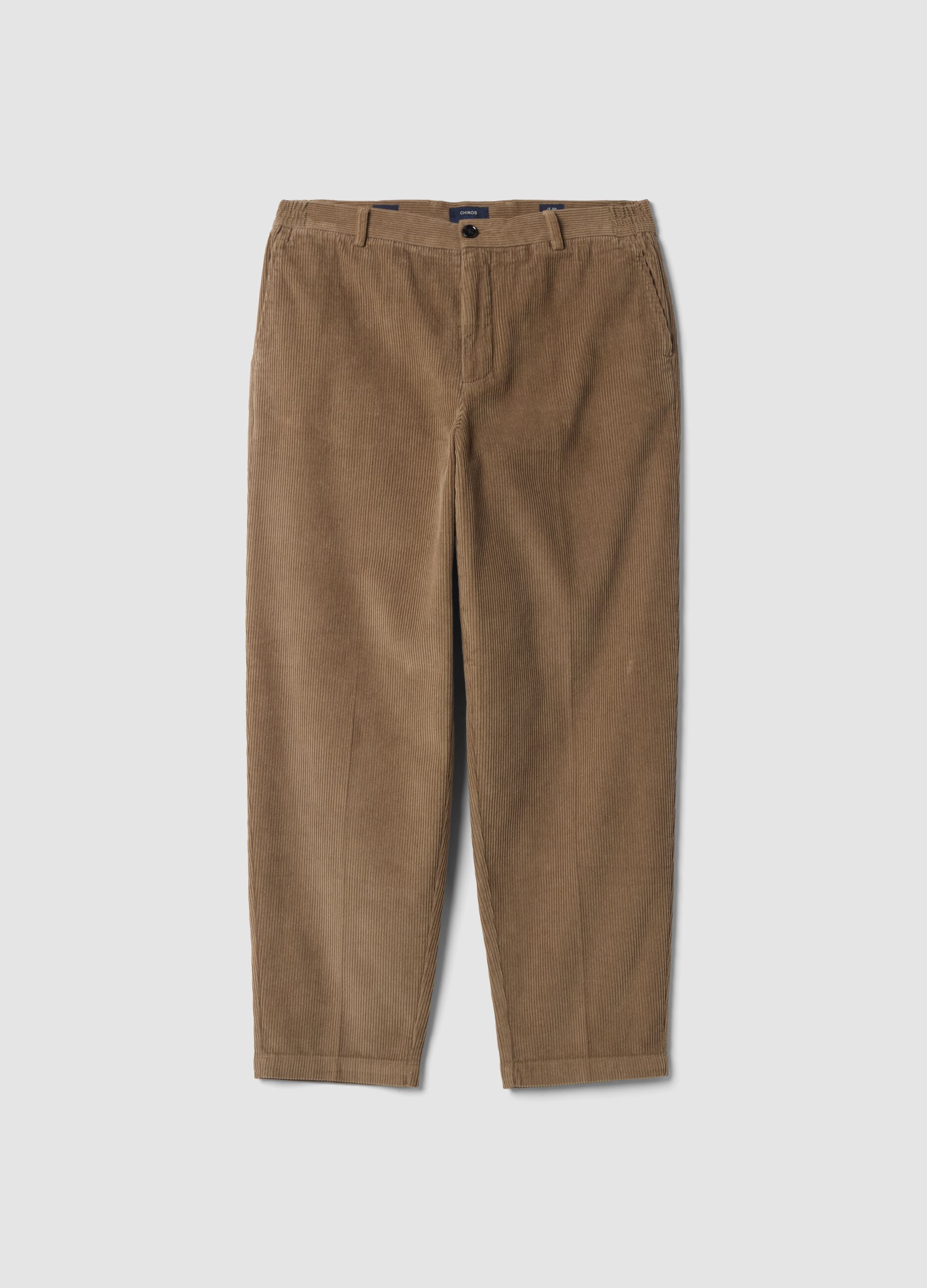 Pantaloni chino marroni in puro cotone a coste