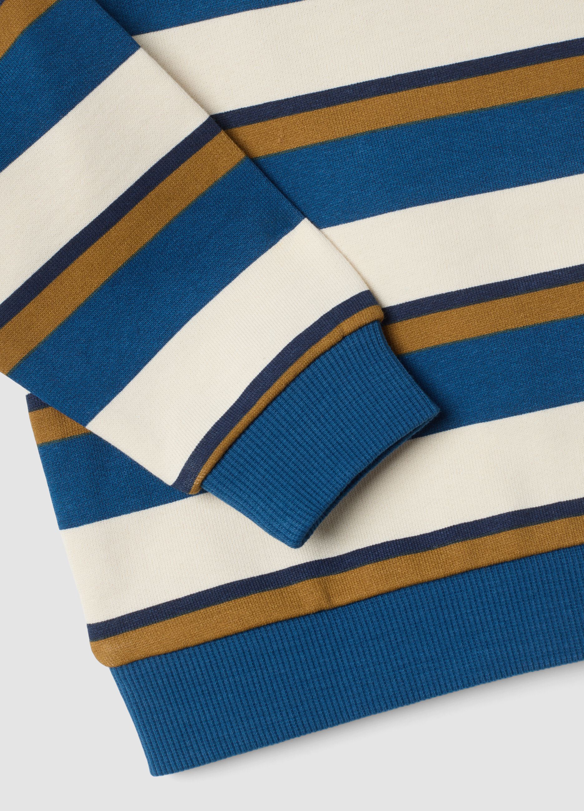 Ivory, navy and tobacco-brown pure cotton crew-neck sweatshirt
