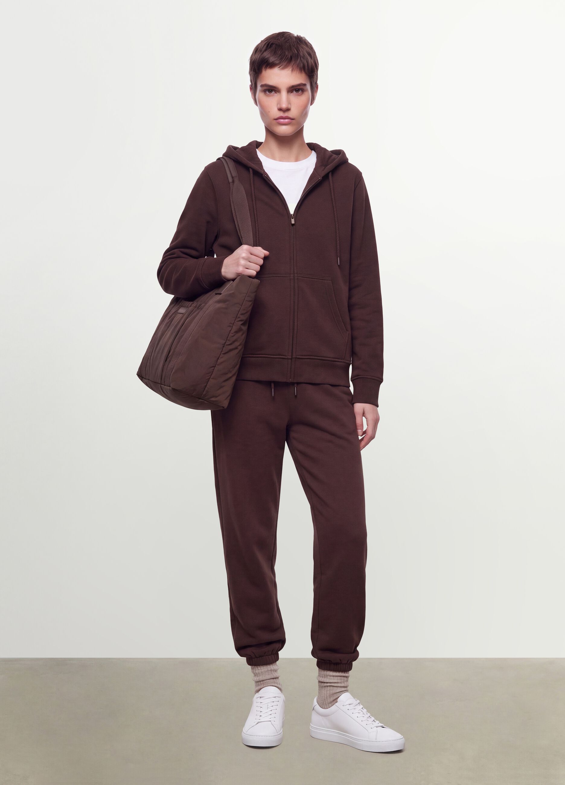 Brown cotton-blend regular-fit hoodie