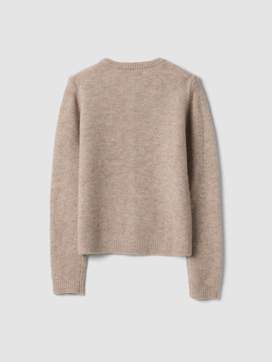 Beige stretch wool crew-neck cardigan, regular fit_6