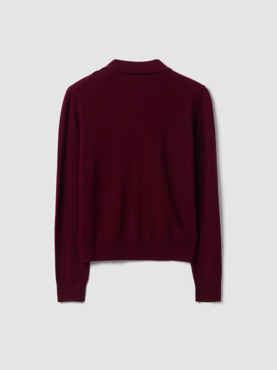 Red pure wool cardigan with polo collar, regular fit_2
