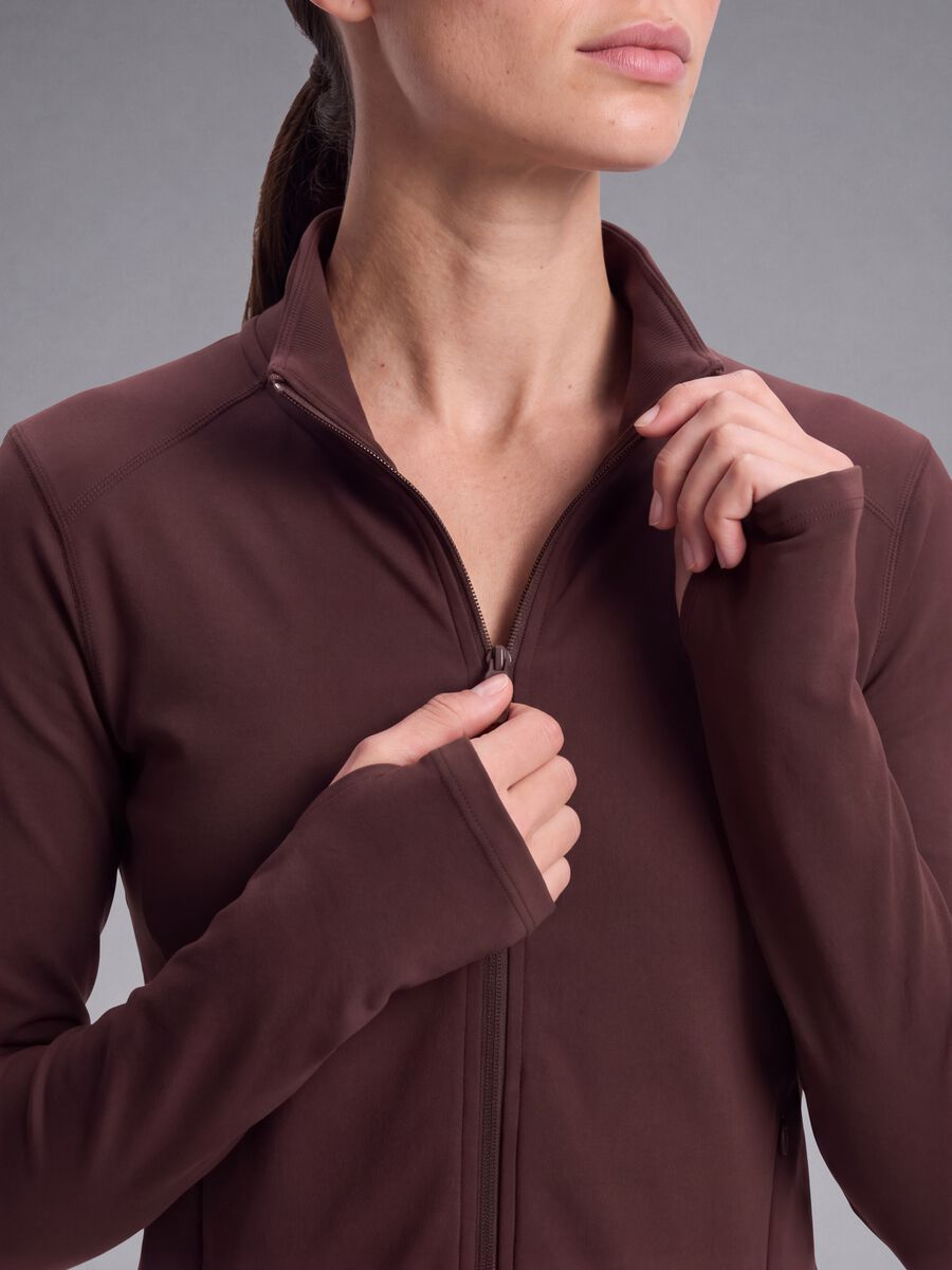 Brown fitted full-zip jacket in stretch fabric ALTAVIA STUDIO_2