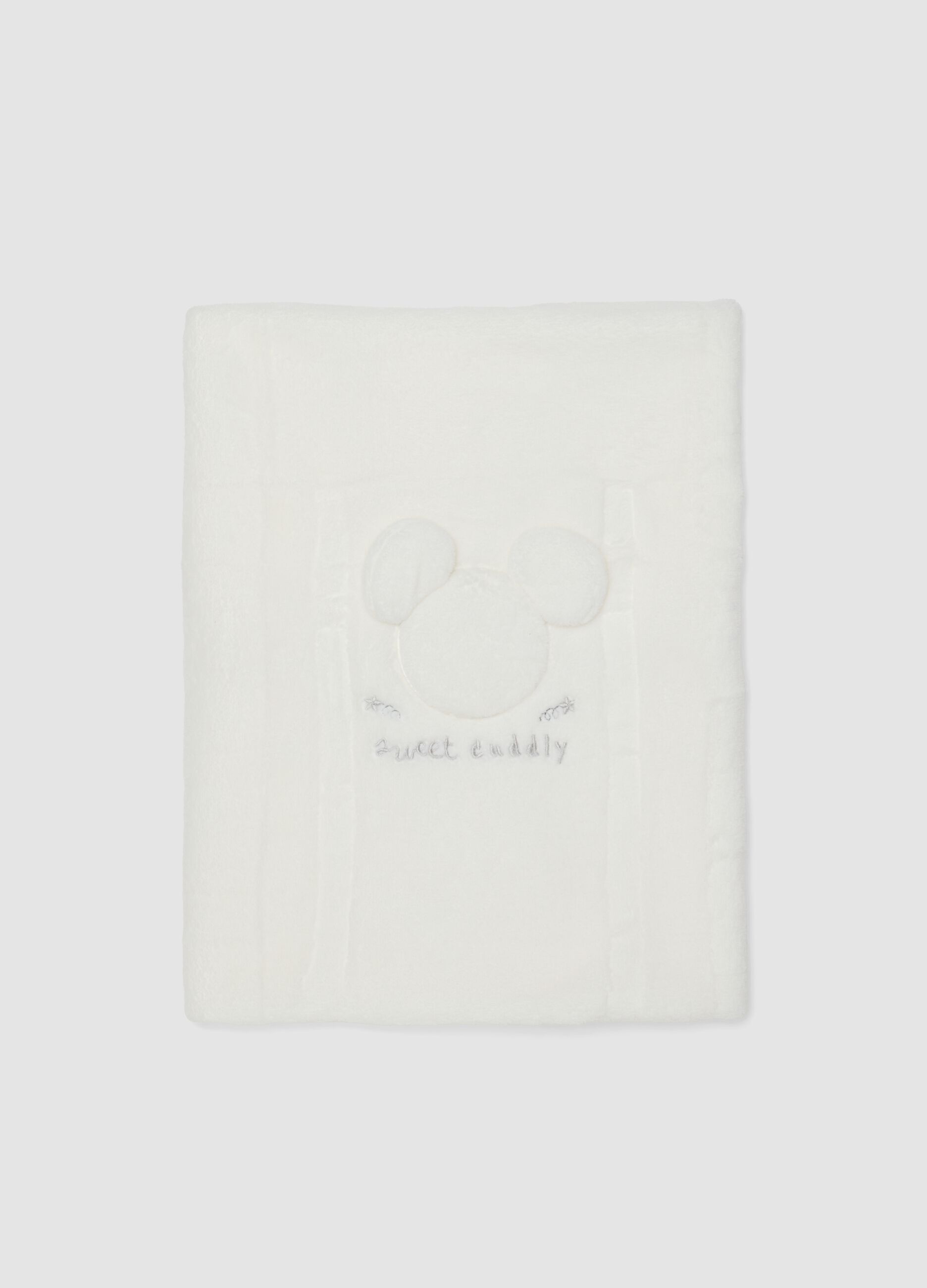 White Mickey-pattern cot blanket