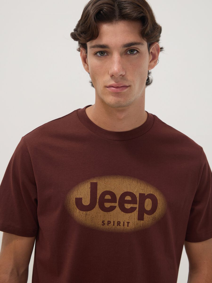Brown pure cotton crew-neck T-shirt with Jeep print_2