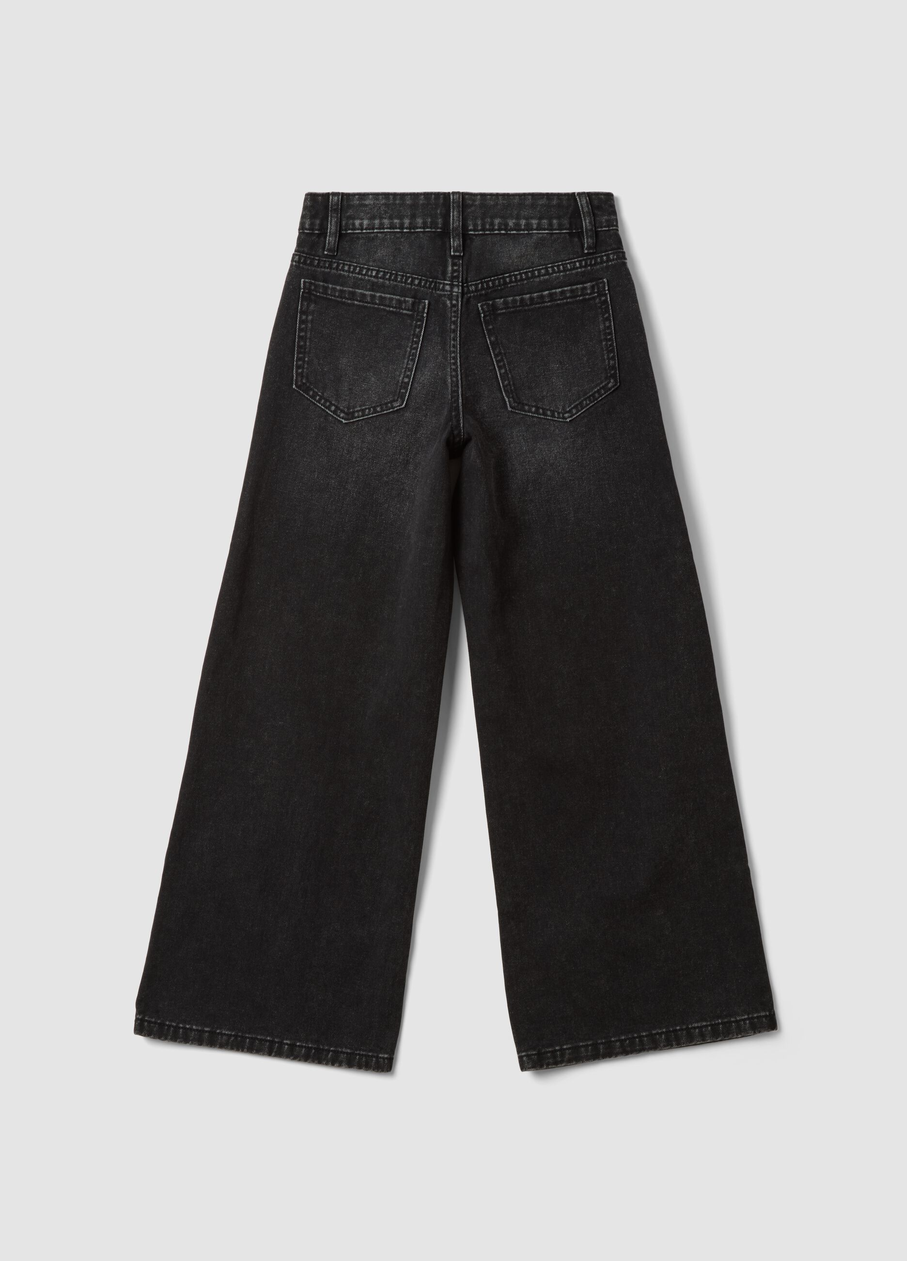 Girls&rsquo; black wide-leg jeans in pure cotton