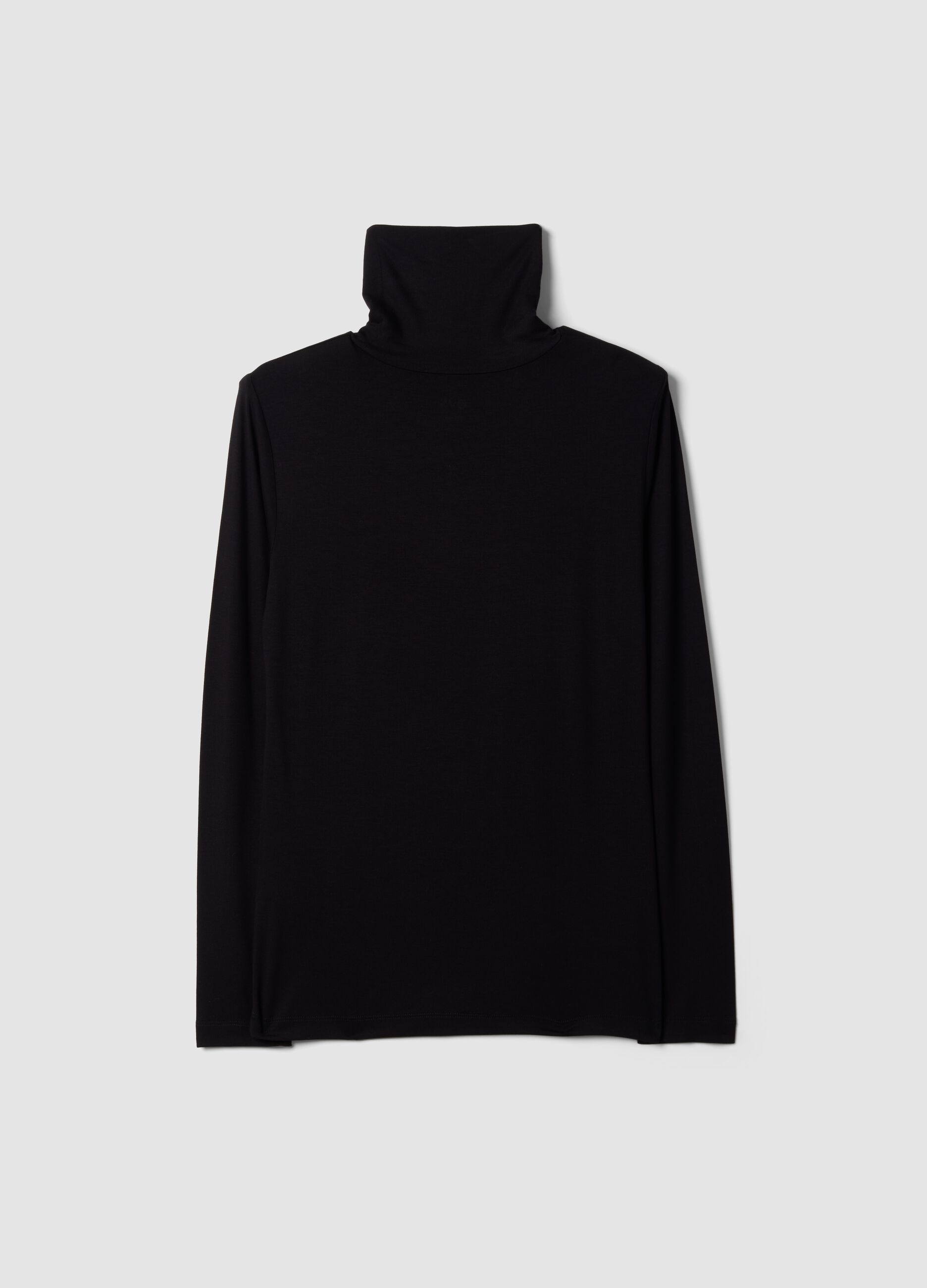 Black stretch viscose top with raised neckline, regular fit