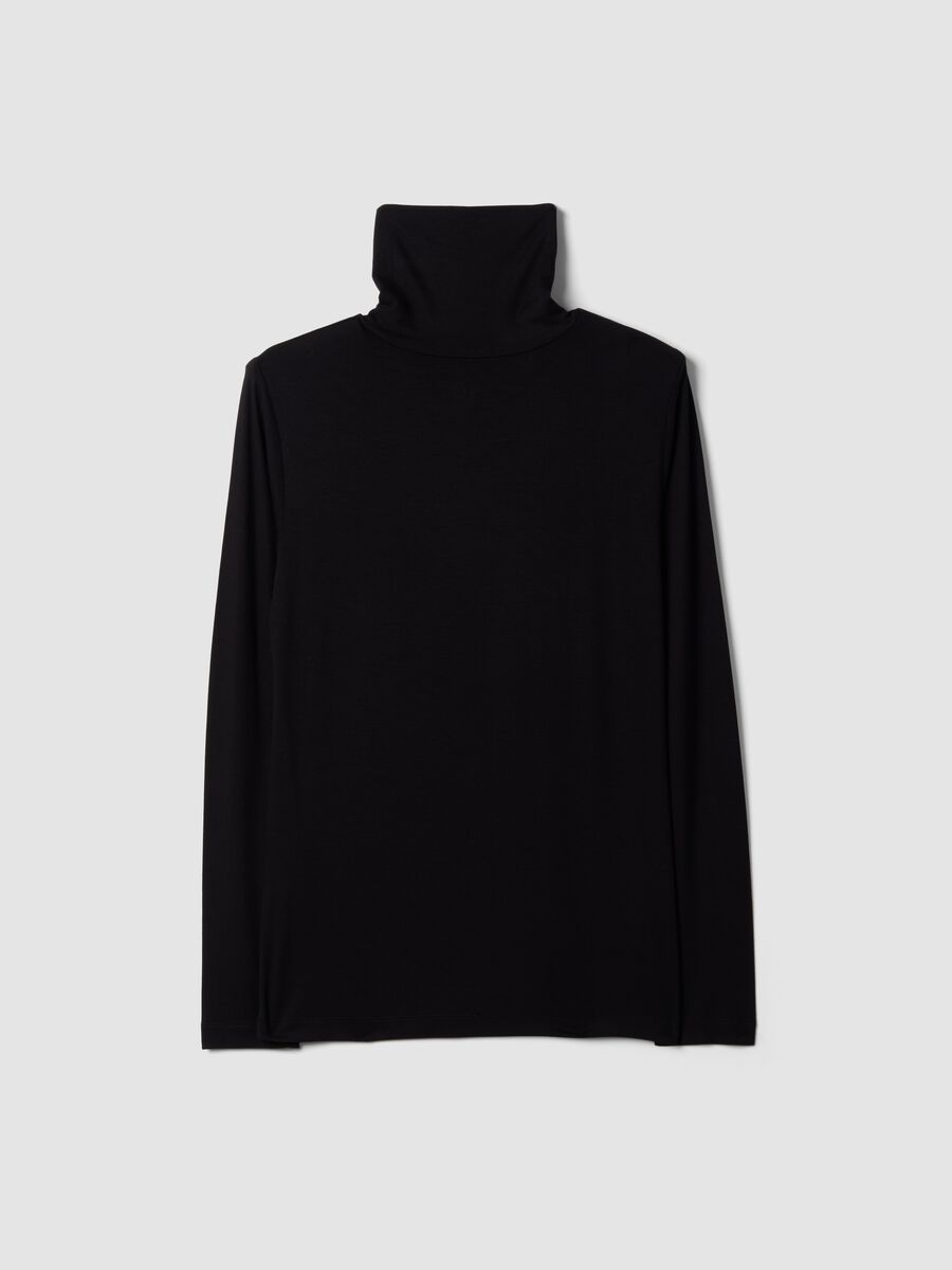Black stretch viscose top with raised neckline, regular fit_6