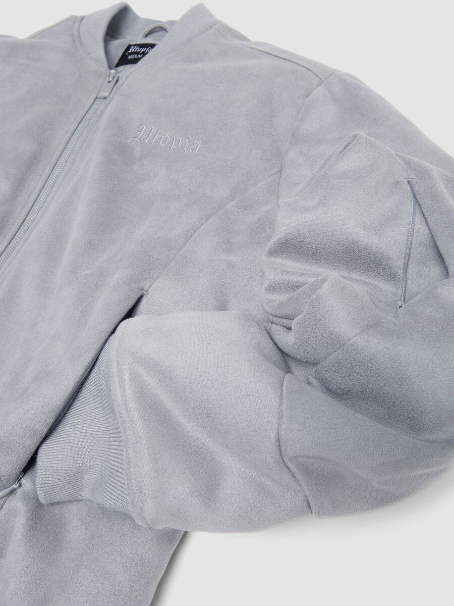 Faux Suede Bomber Jacket Light Grey_6