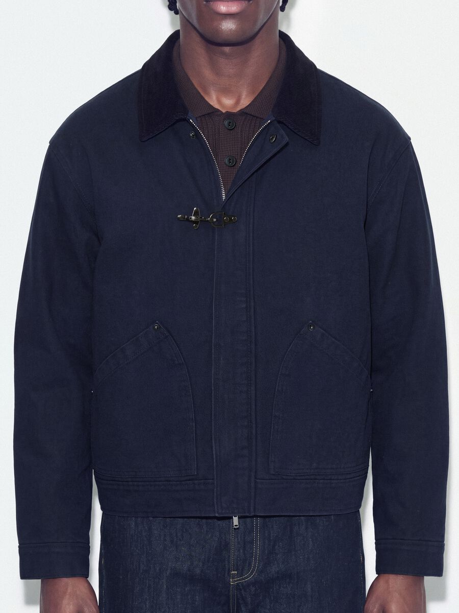 Blue cropped pure cotton padded jacket, oversized fit_3
