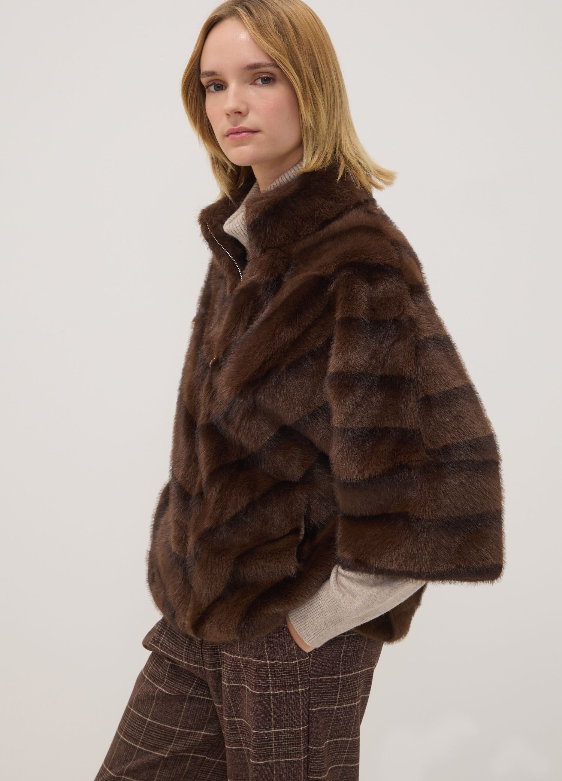 Brown regular-fit coat with zip