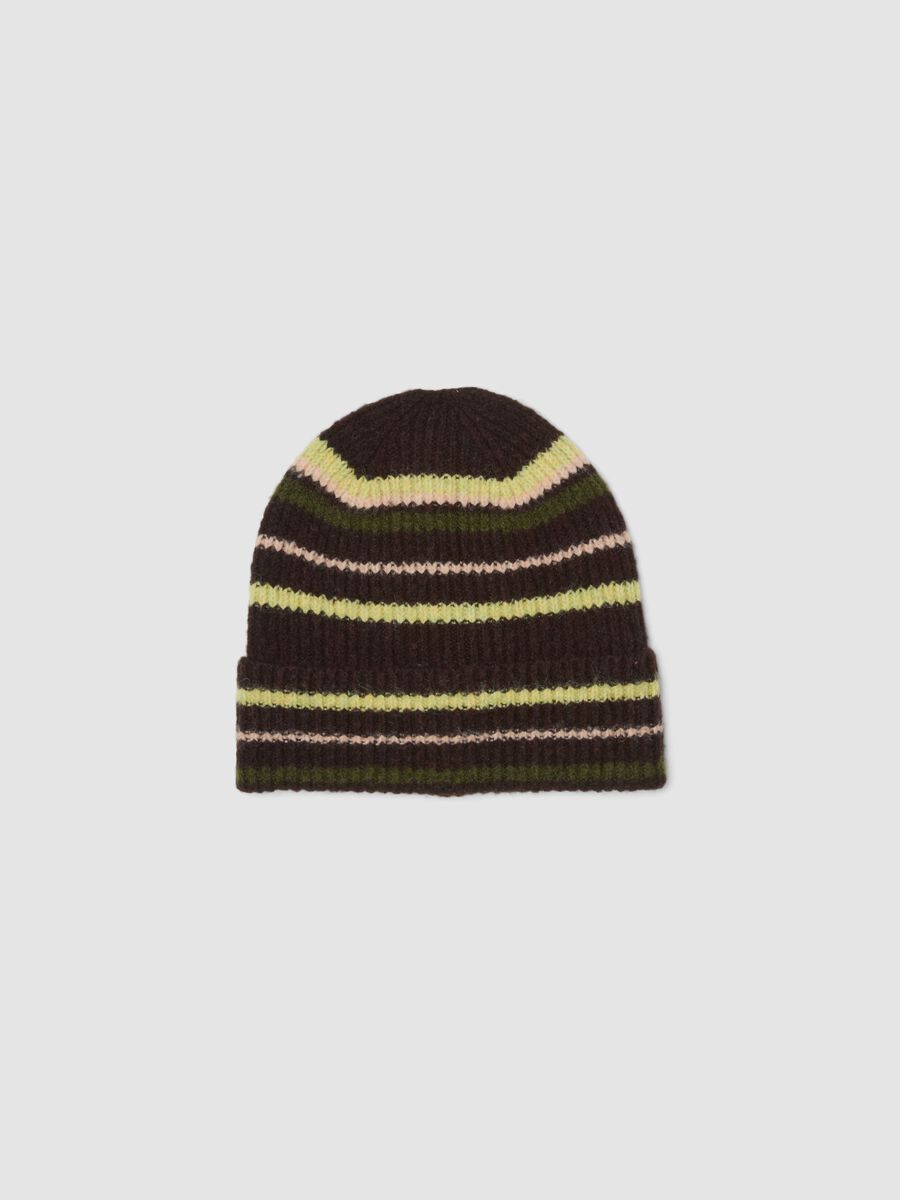 Brown and green striped stretch-wool beanie_0