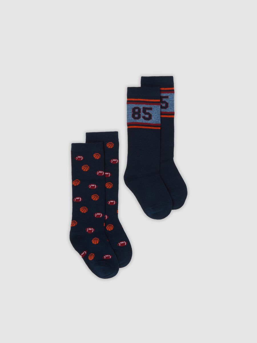 2-pack of long blue socks in stretch organic cotton with pattern_0