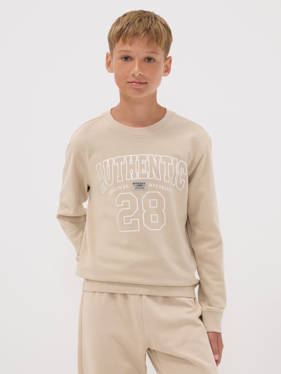 Beige pure organic cotton crew-neck sweatshirt with print for boys_1