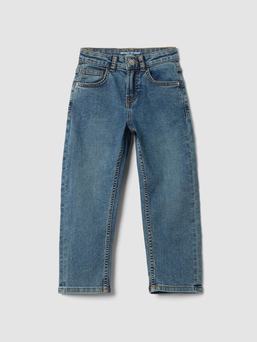 Light blue stretch cotton straight-fit jeans_0