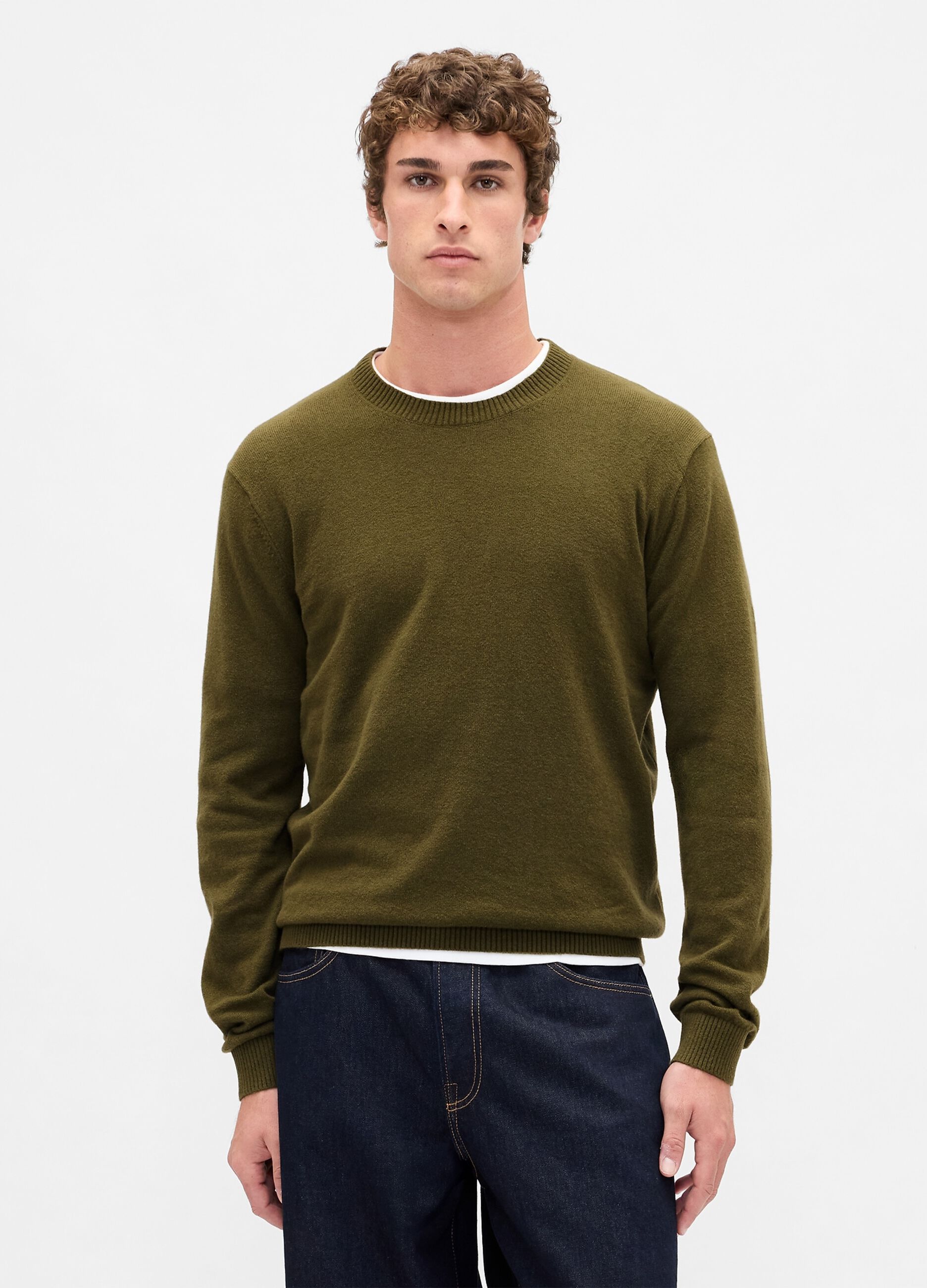Green sweater in cotton and acrylic