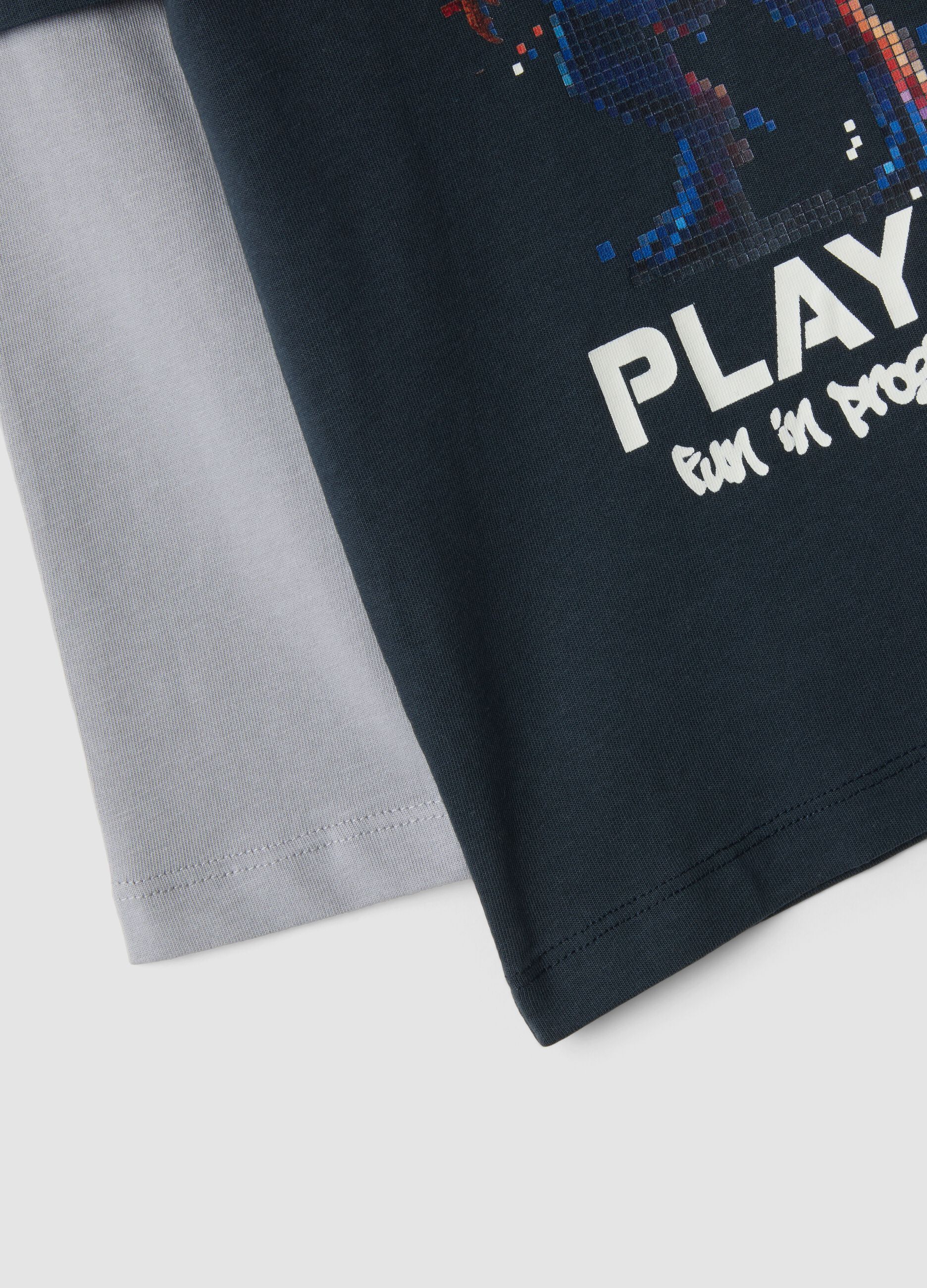 T-shirt blu notte in puro cotone con stampa