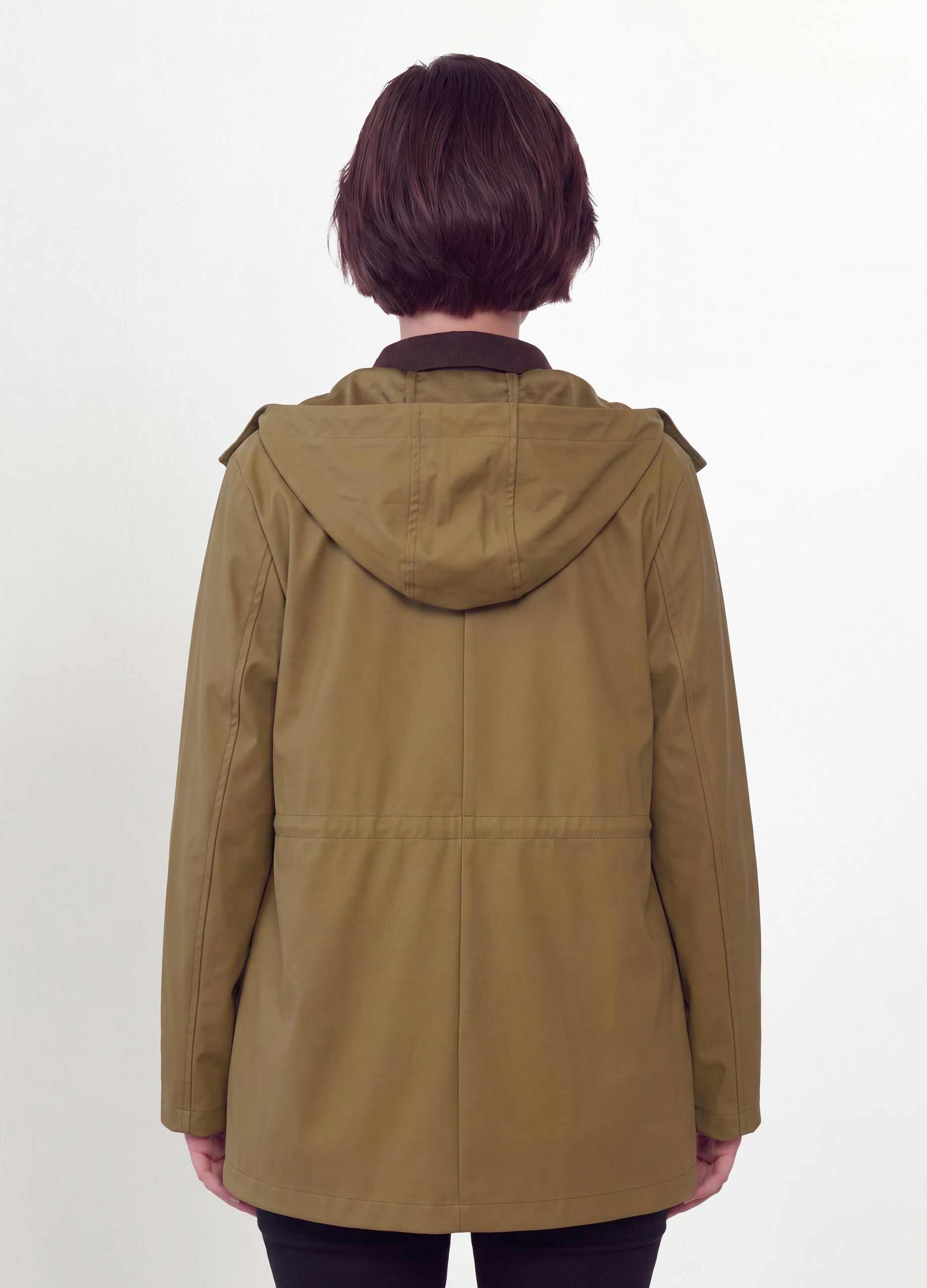 Brown rain jacket with hood, zip and snap buttons, regular fit