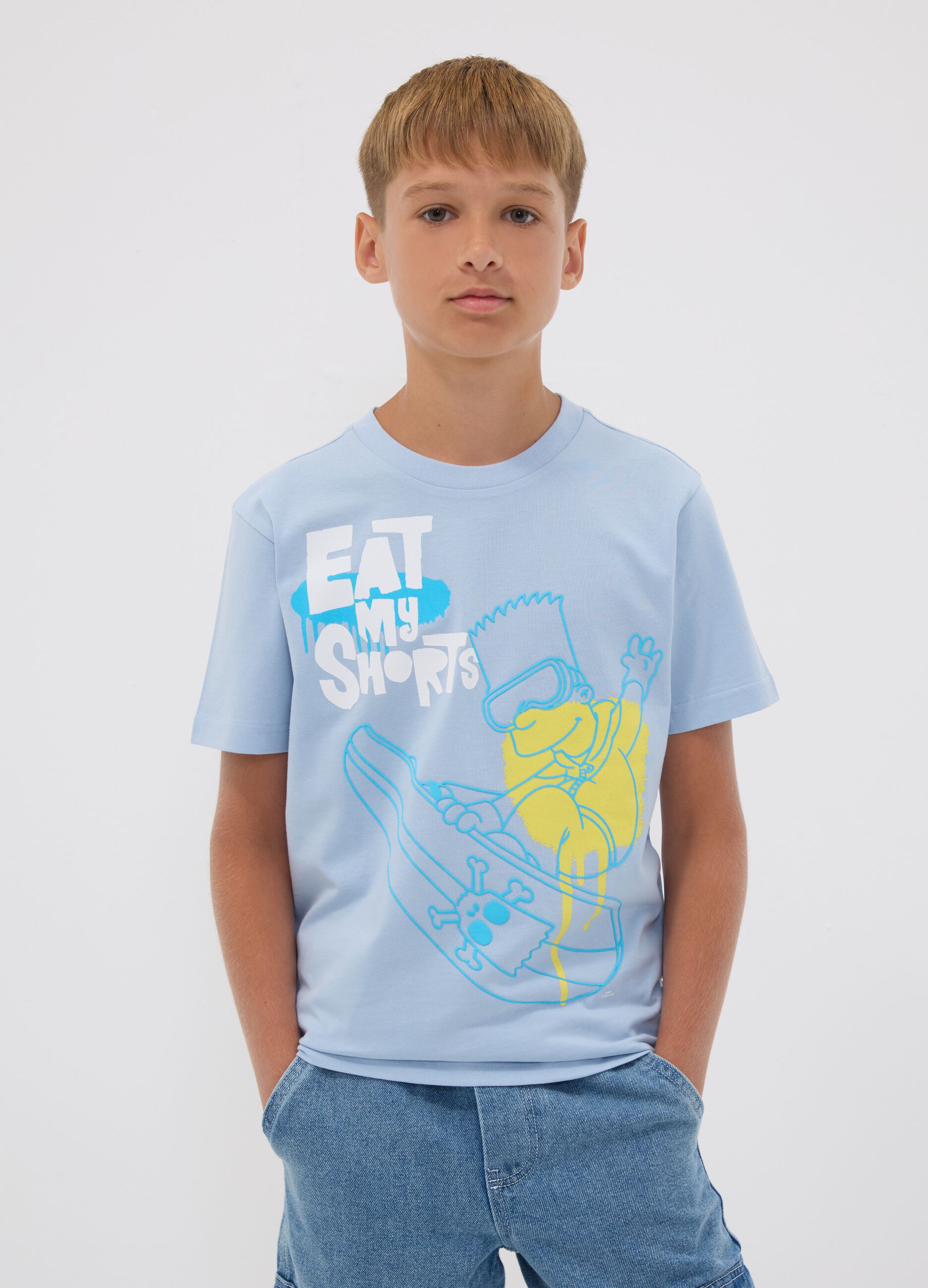 Boys&rsquo; light blue pure cotton T‑shirt with Simpsons print