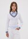 White V-neck viscose-blend jumper with striped trims for girls_1