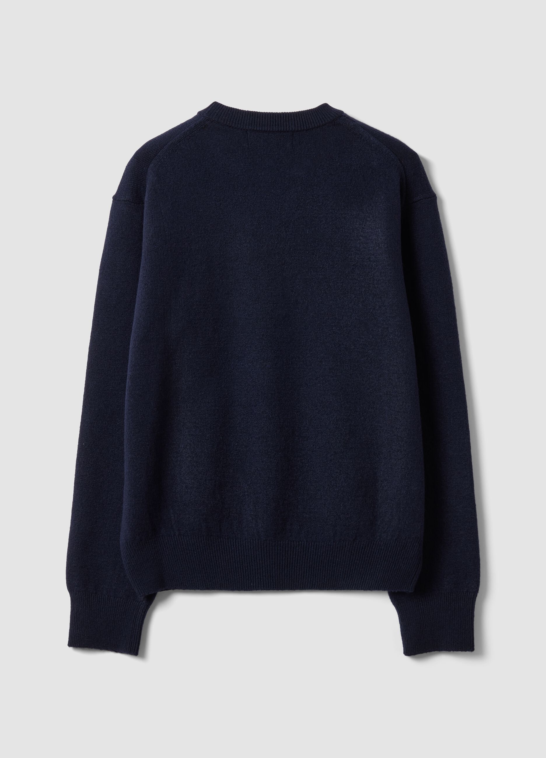Blue crew-neck jumper in stretch wool