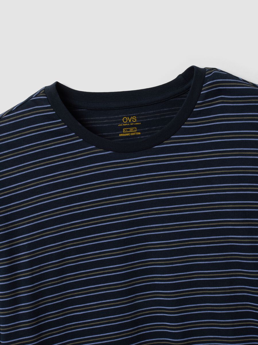 Navy blue striped pure organic cotton crew-neck pyjamas_5