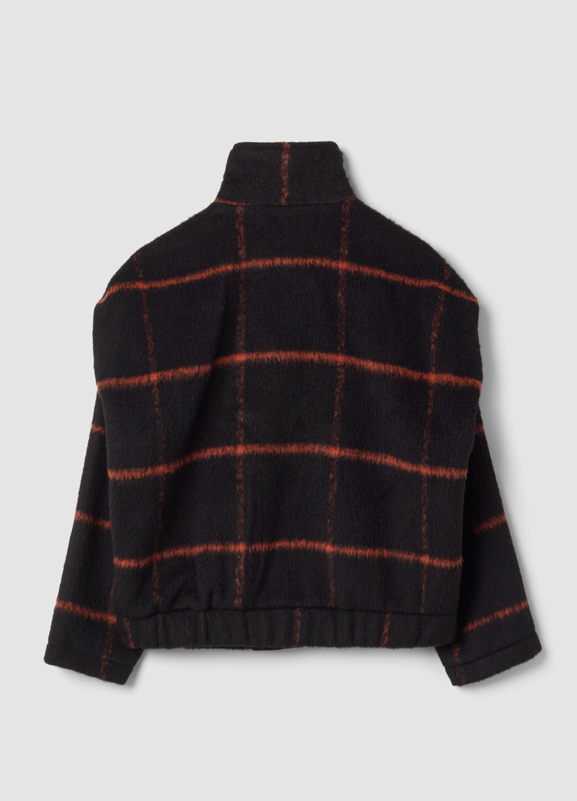 Cappotto nero e arancione scuro in misto lana a quadri regular fit