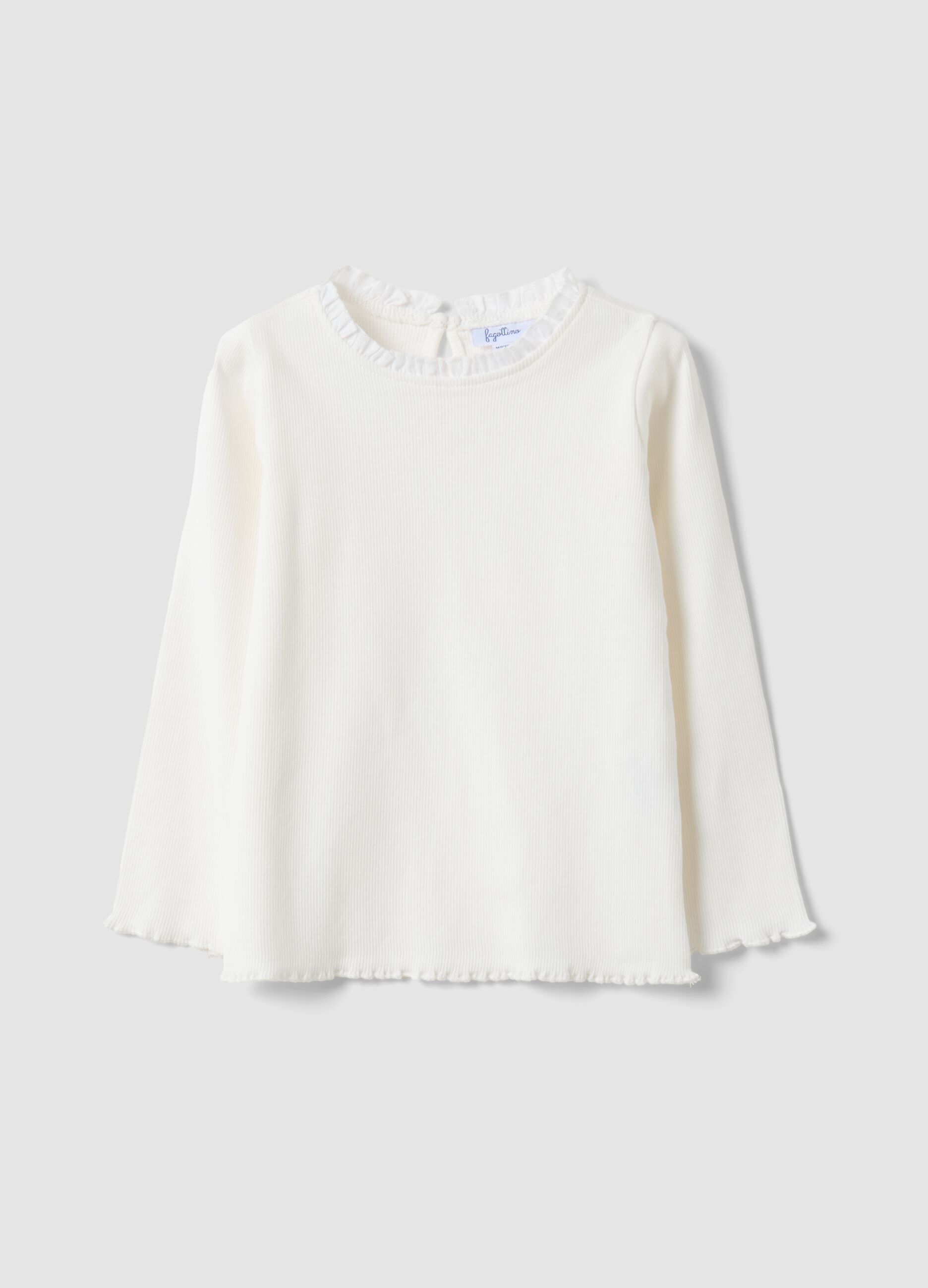 White ribbed organic stretch cotton crew-neck top