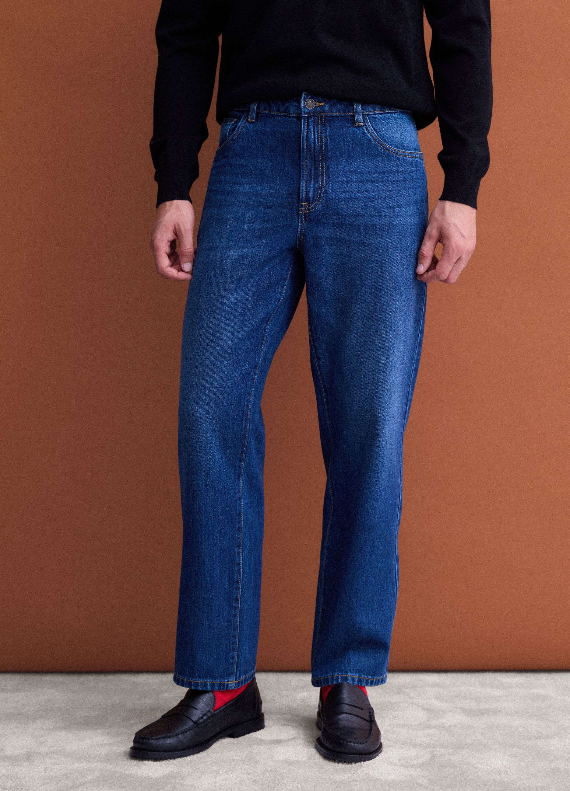 Jeans blu in puro cotone straight fit