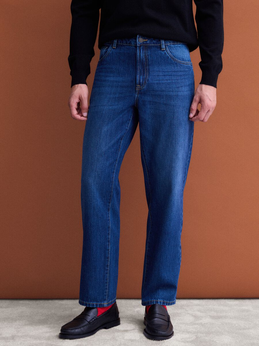 Jeans blu in puro cotone straight fit_1