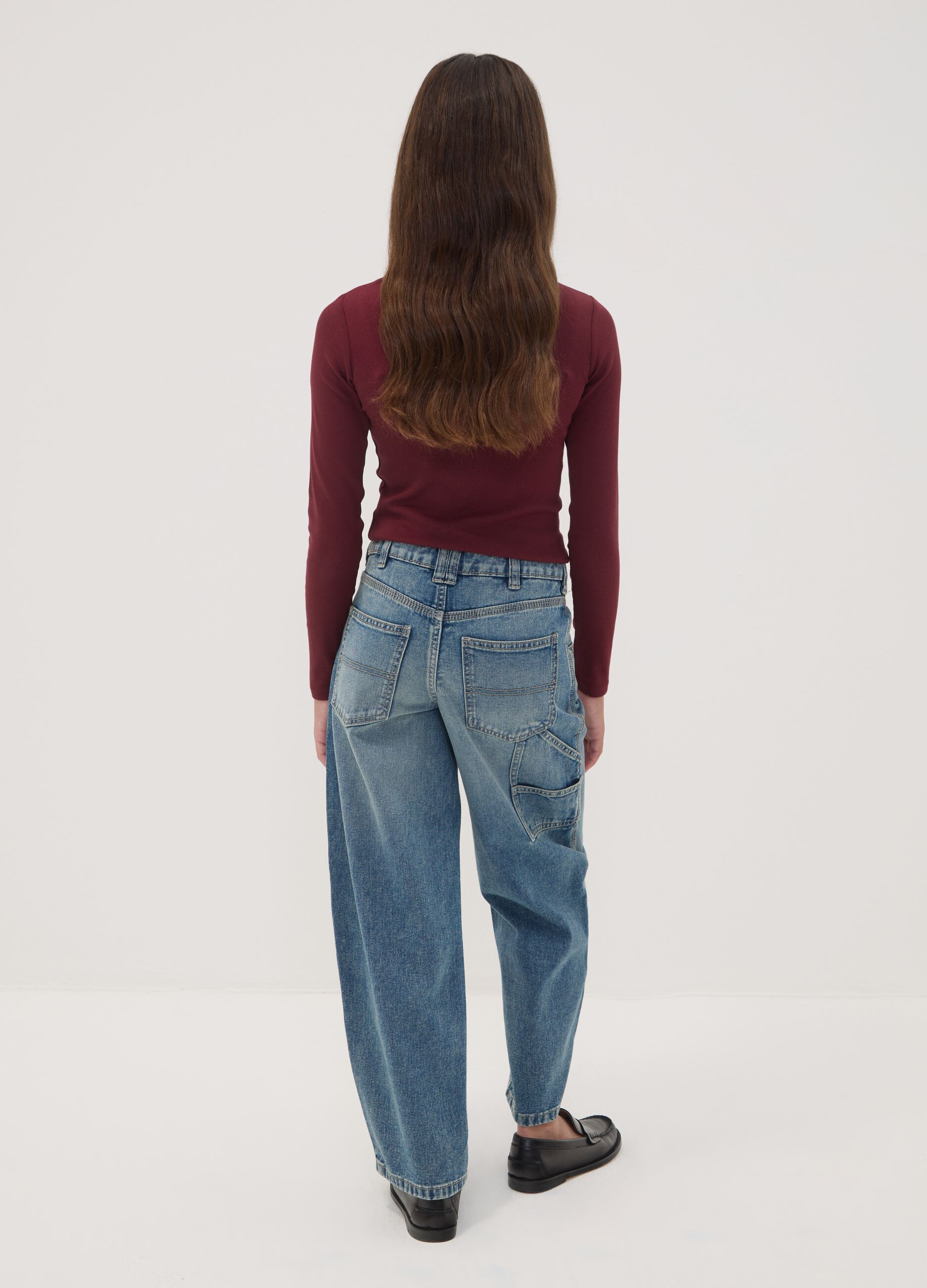 Blue denim pure cotton balloon-fit jeans