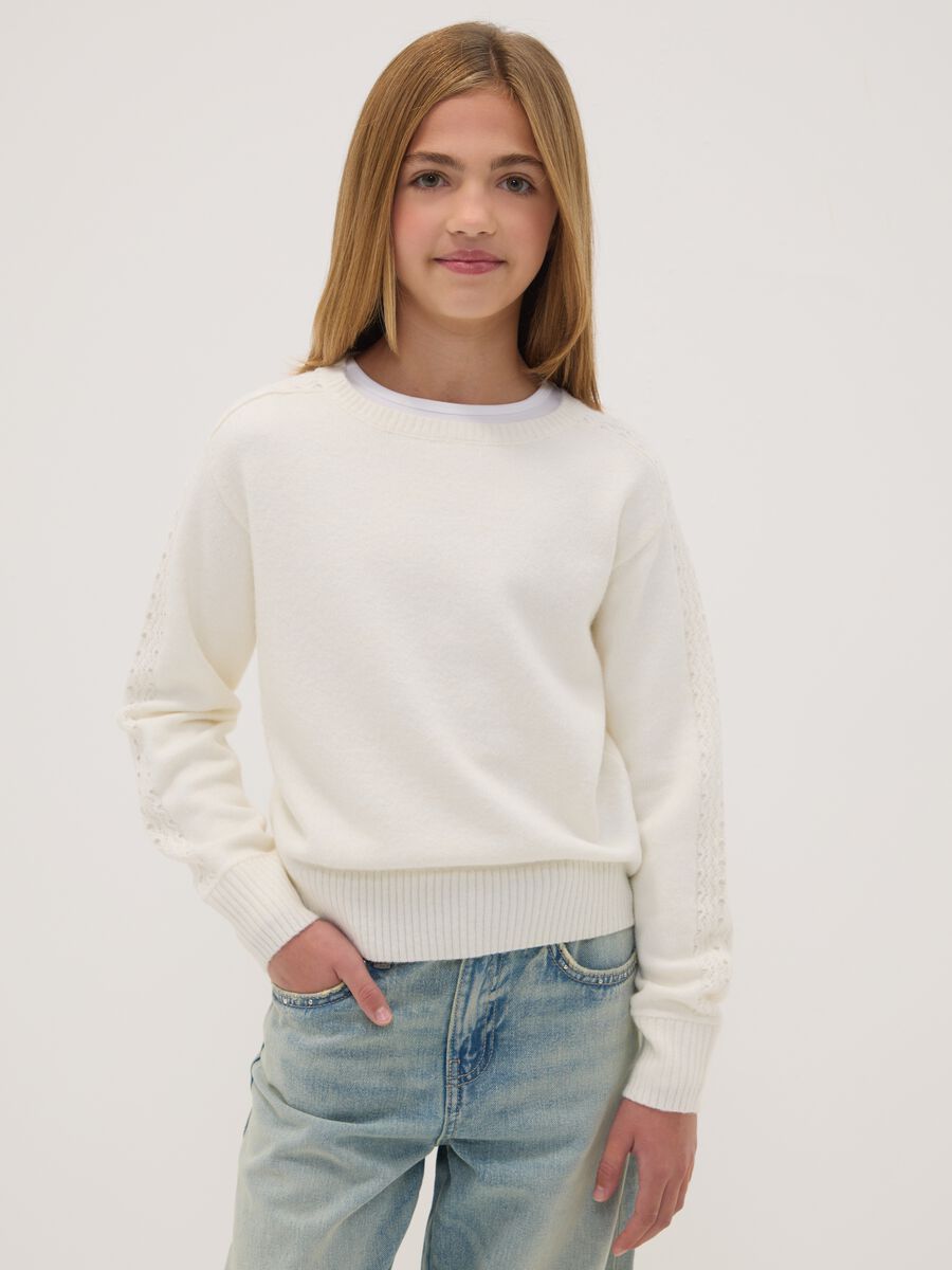 White crew-neck jumper in stretch wool blend_0