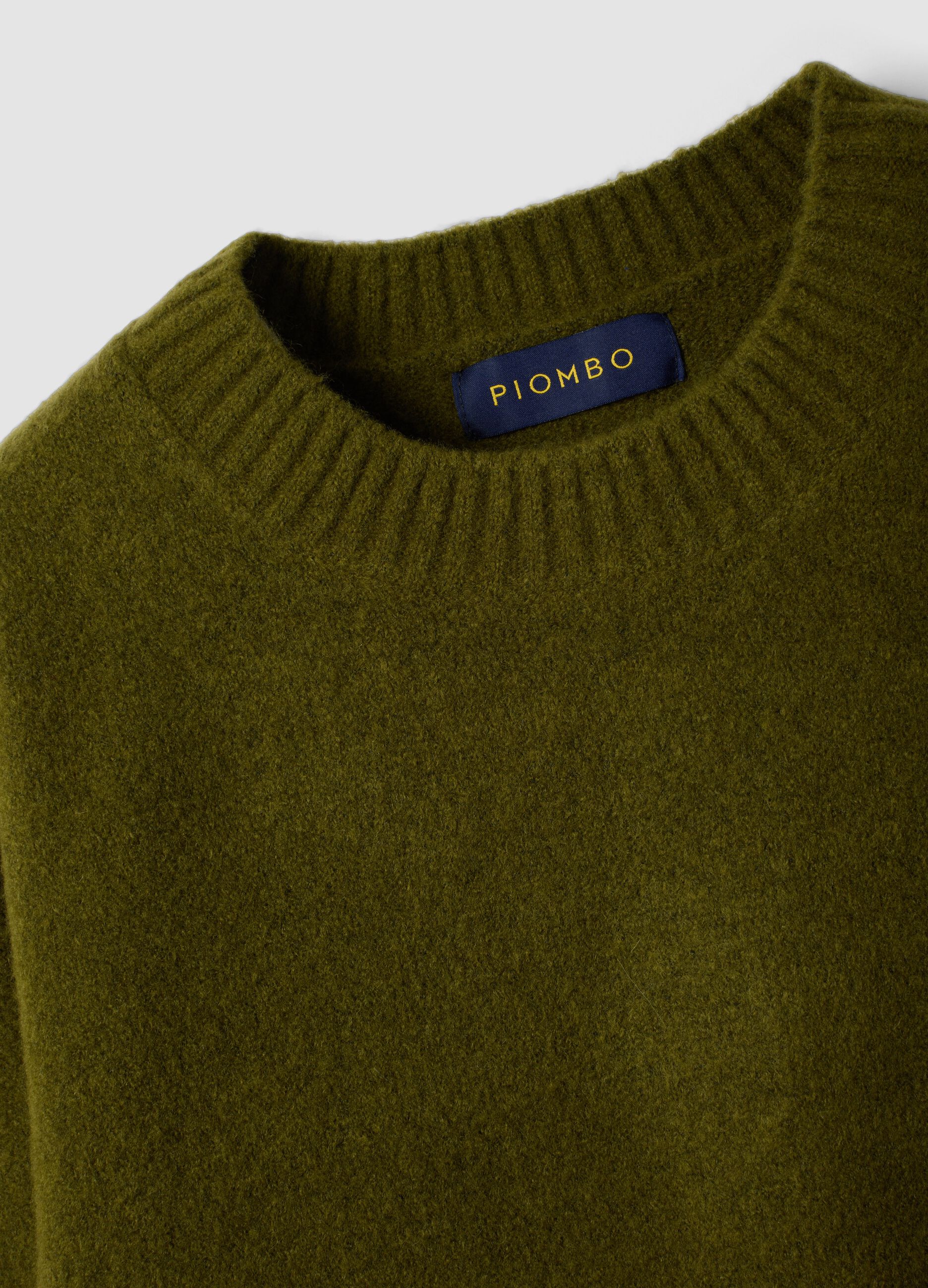 Olive green stretch wool crew-neck jumper