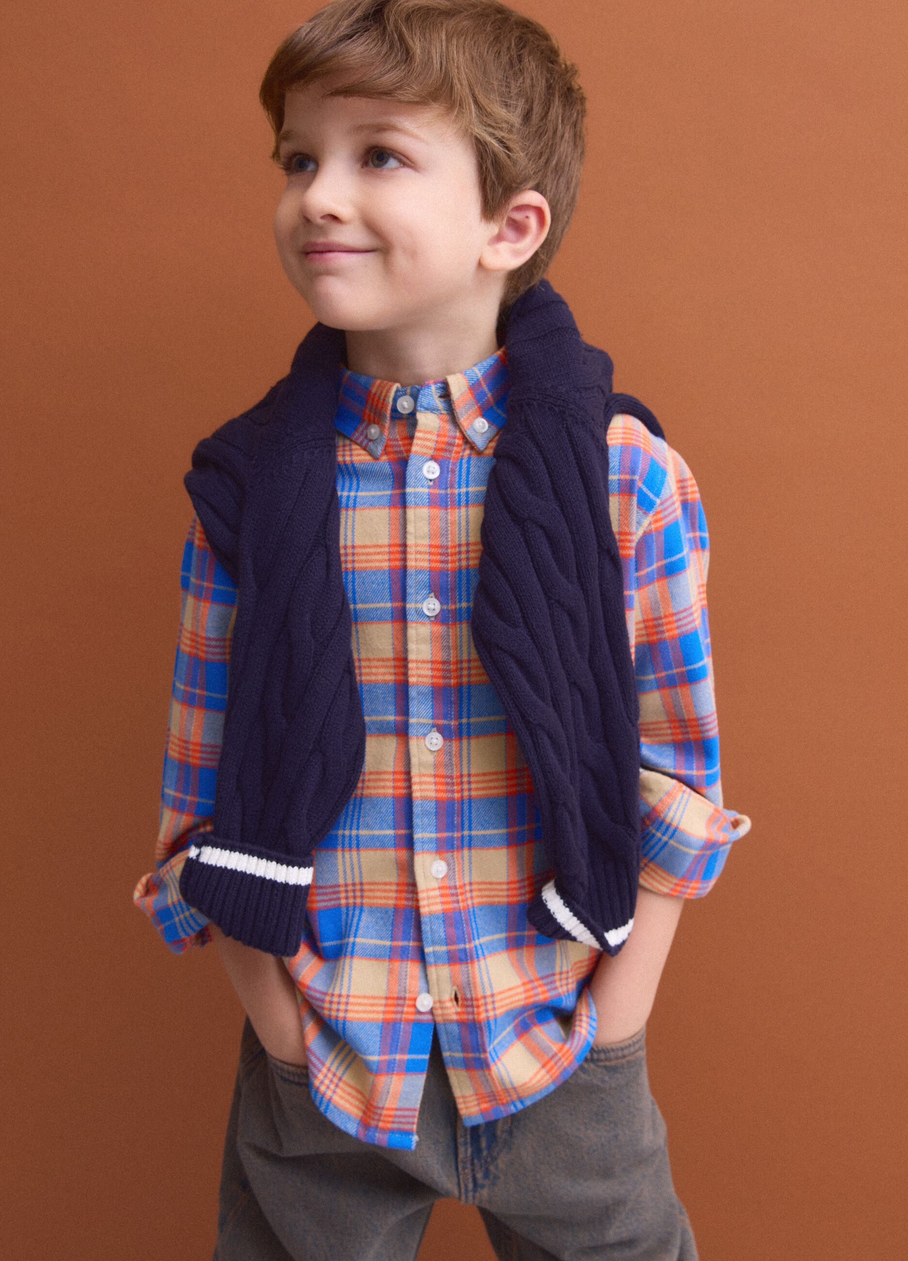 Multicolour pure cotton checked Oxford shirt, regular fit