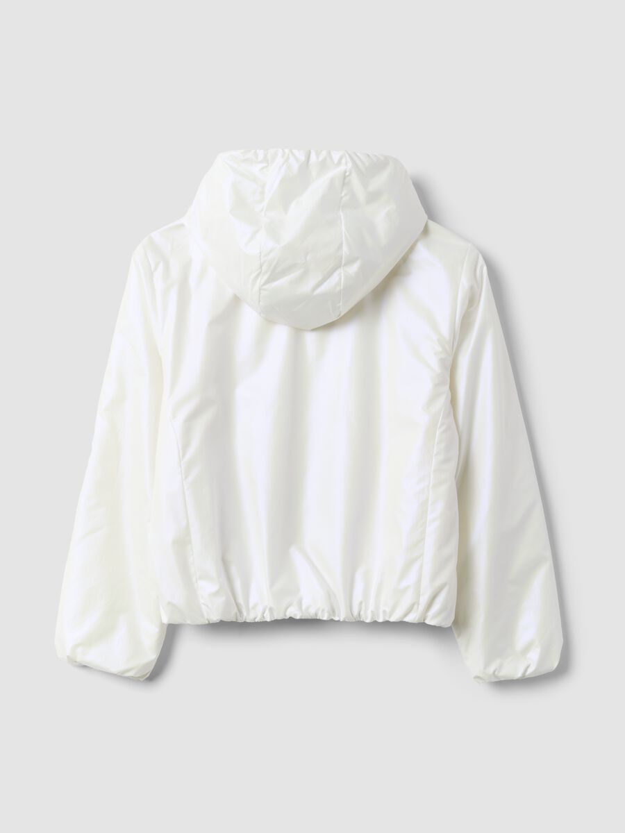 White hooded rain jacket with zip for girls_6